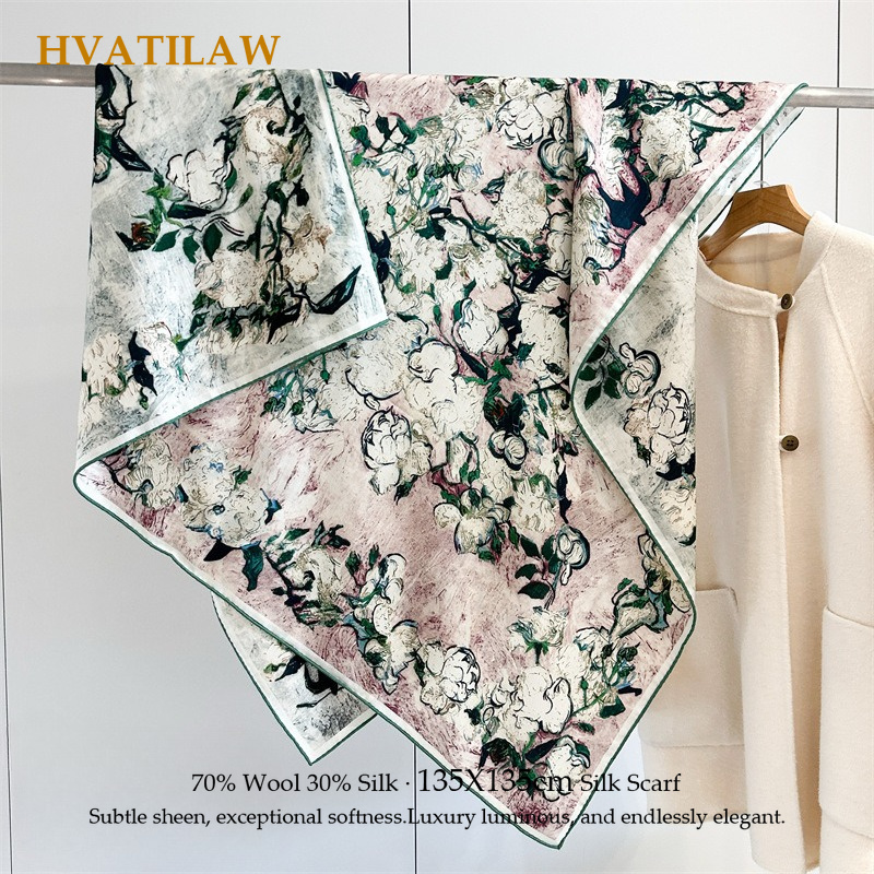 Shawl Wrap Winter - Lüks 135x135cm İpek Yün Eşarp %30