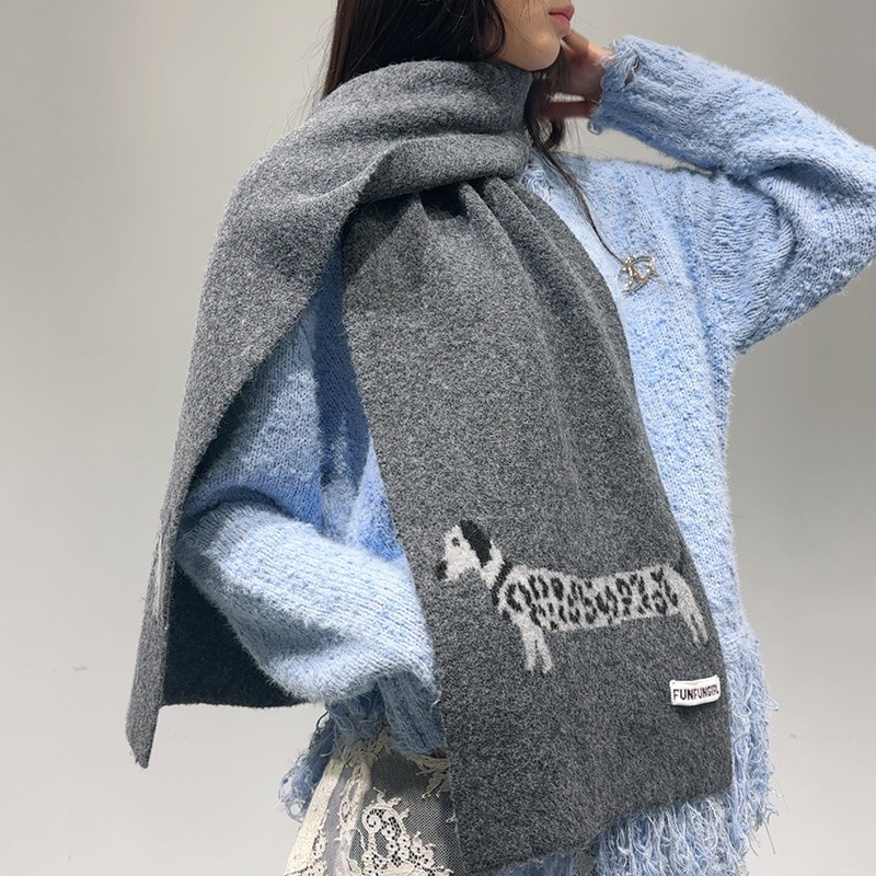 Wool Scarf Men - Kore Versiyonu Yün Karışımı Köpek Desenli